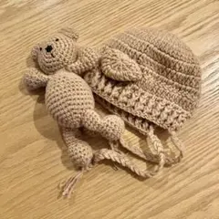 ニューボーンフォト　衣装　帽子　ぬいぐるみ　セット　新生児　くま