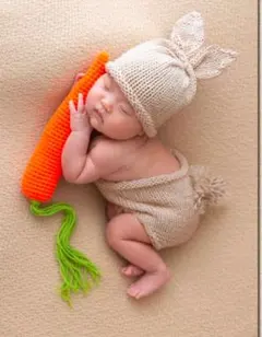 ウサギコスチュームセット（帽子・パンツ・ニンジン付き）ニューボーンフォト