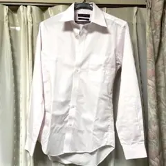 長袖ワイシャツ　薄いピンク チェック柄