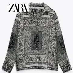 ZARA 長袖シャツ 総柄 モノトーン ペイズリー 花柄 ブラウスのサムネイル