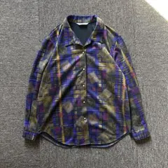 ヴィンテージ 幾何学模様 総柄シャツ 長袖 レトロ 透け感 アメカジ 古着