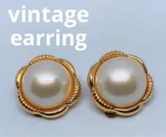 vintage ヴィンテージ パール カボション イヤリング ゴールド