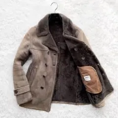 EMMETI イタリア製 羊革 ムートンコート ダブルボタン グレー系 44