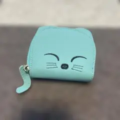 新品　牛皮　ミントグリーン 猫の顔 カードケース