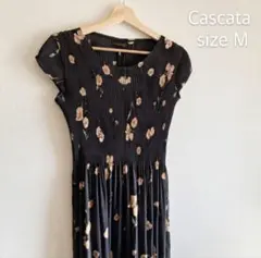 1度着用のみ Cascata 花柄プリーツロングワンピース Mサイズ ブラック