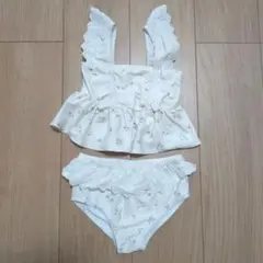 ママラク 小花柄 ホワイト セパレート水着 110cm