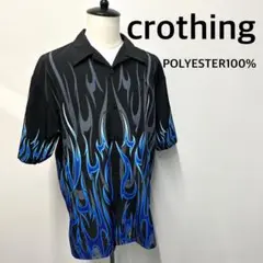 ファイアープリント開襟シャツCrothingメンズXLサイズ青炎柄ポリエステル