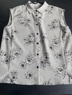 IENA ストライプフラワーノースリーブシャツブラウス 　花柄　ノースリーブ