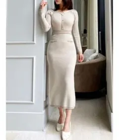 バイアスツイードニットワンピース　RESEXXY