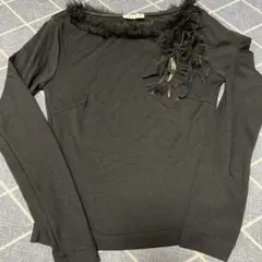 IKUKO ブラック フリル装飾 長袖Tシャツ　2サイズ　ジャンク品