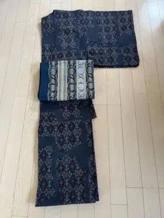 袷着物 濃紺 藍染? 花柄 小紋 - メルカリ