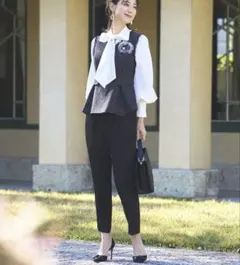 ルイルエブティック　ボウタイツイードトップス＆テーパードパンツセットアップ　LL