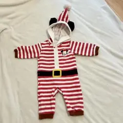 クリスマス ミッキー サンタ 赤白 ストライプ ロンパース