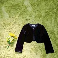 【クレージュ】ベルベット ノーカラージャケット　M　ブラック