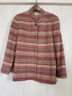 美品　里麻 ストライプ ノーカラージャケット　ウール　アルパカ