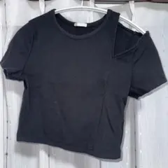 【SALE】GU ブラック ショルダーカットアウトTシャツ S