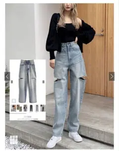 スリットデニムワイドパンツ cu420 ライトブルーのサムネイル