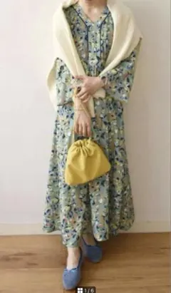 SHIPS any フラワープリント Vネック ロングワンピース