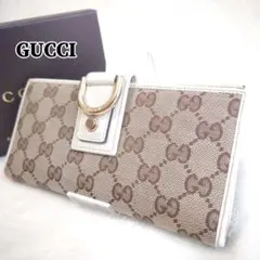 【美品・希少】グッチ 長財布 GGキャンバス アビー ゴールド金具 ブラウン系