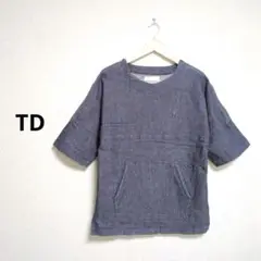 TD デニム地ポケット付きチュニック ダークブルー バックジッパーデザイン