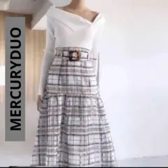 MERCURYDUO オフショル　ロング　ワンピース　長袖　チェック　ティアード