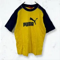 s154 プーマ 半袖Tシャツ 黄 160 ビッグロゴ ラグラン 配色 春夏
