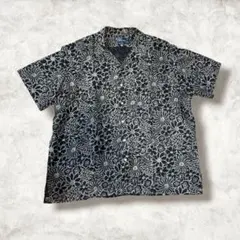 極美品 90s ラルフローレン CLAYTON M リネン ブラック 花柄 開襟 