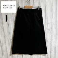 MARGARET HOWELL 麻混ボックスプリーツAラインスカート I 黒のサムネイル