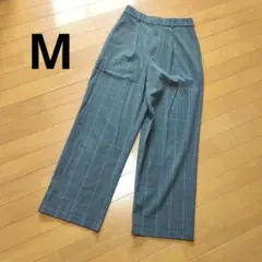 ユニクロ　タックワイドパンツ　グレー　チェック　М