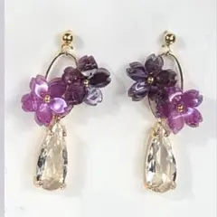 782／桜　パープルミックス　ガラスビーズ　ピアス(イヤリング変更可)