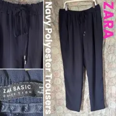 【ZARA ザラ】落ち感の良いネイビーパンツ　紺色　M フリル　スラックス