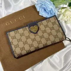 美品】 GUCCI グッチ 長財布 GG キャンバス ハート ゴールドロゴ