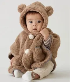 petit main フード付きブラウンポンチョ