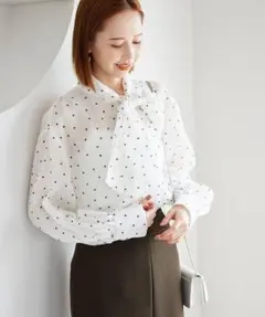 極美品✨定価1.2万❤️ 白×黒ドット柄 スローブイエナ ボウタイ 