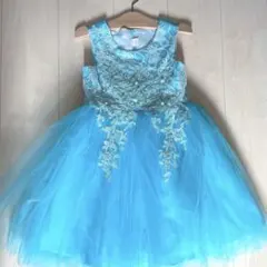 水色刺繍チュールドレス 100cm~