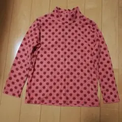 ユニクロ ハイネック フリース 130 女の子 オレンジがかったピンク ドット柄
