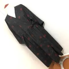 花柄　カシュクール　ワンピース　大島紬　着物リメイク