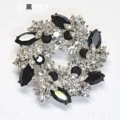 黒と銀の花のブローチ スワロフスキークリスタル (2/2)