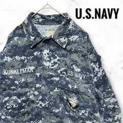 U.S.NAVY ミリタリージャケット　デジタルカモ　迷彩　カーキ　刺繍　【M】