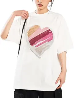 Tシャツ レディース 半袖 オーバーサイズ ハート柄 クルーネック 体型カバー