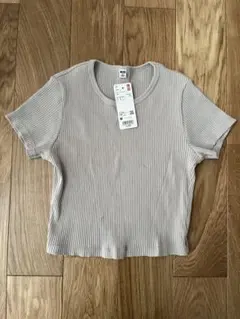 UNIQLO コットンリブクルーネッククロップドT ライトグレー
