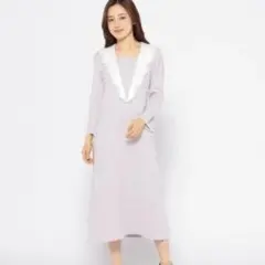 MISCH MASCH ライトグレー スカラップ襟 長袖ニットワンピース