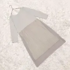 『レプシィム』 (M) 切り替えプリーツワンピース 異素材ミックス 透け感 清楚