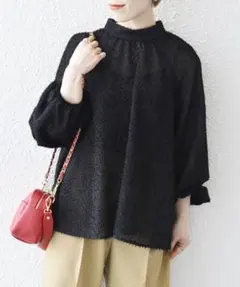 SHIPS any:ドビー ギャザー スタンドカラー ブラウス