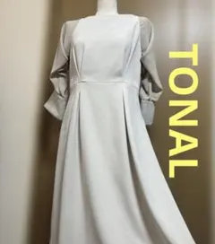 TONAL 袖シアー　切り替えワンピース　38 上品　フォーマルにものサムネイル