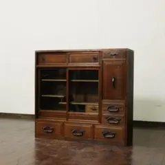 【送料込み】アンティーク　レトロな茶箪笥 和モダンなデザイン高級アンティーク茶箪笥 昭和初期 古録展 送料別 L