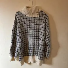 【美品】Vida Roseo タートル、ハイネック セーター 黒白系
