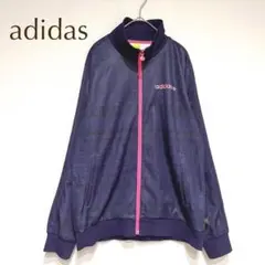 アディダスネオ【L】ジップアップ　ジャンパー　スポーツ　ロゴ入り　総柄