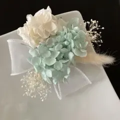 ドライフラワー髪飾り　成人式　卒業式　結婚式　前撮り　ライムブルー　浴衣　七五三