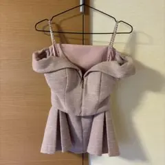 JEWELSピンクオフショルダーツイードドレス